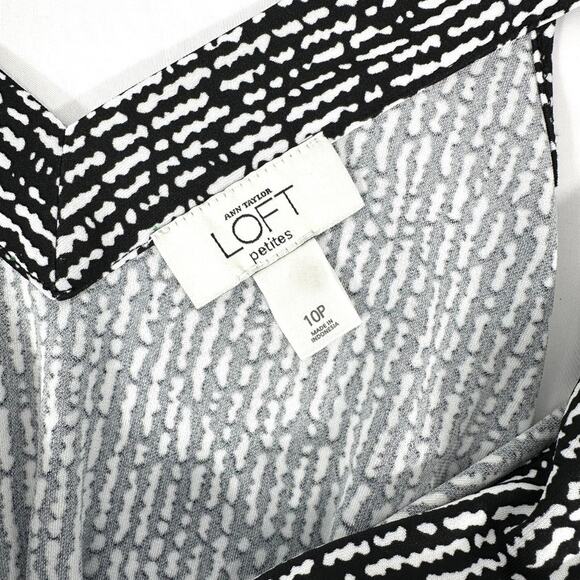 Ann Taylor LOFT Petite 10P Sleeveless Dress Black White V-Neck Tie Back Midi - Picture 5 of 7